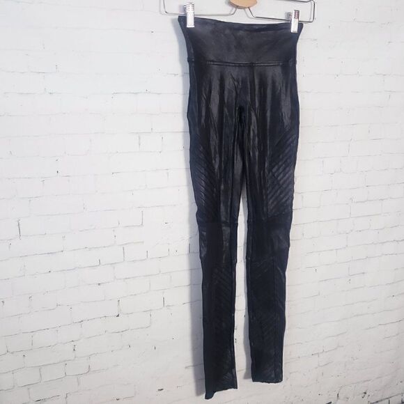 Spanx Faux Leather Moto Leggings Very Black Size XS Womens High Waist Shaping - Picture 3 of 11